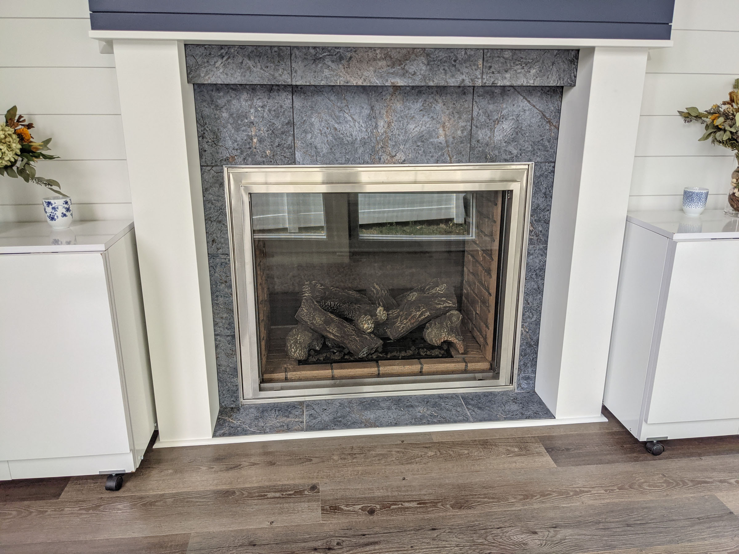 New fireplace & new tile fit in seamlessly!