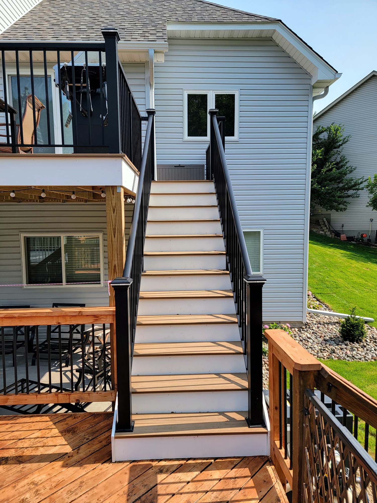 Deck stairs with white risers