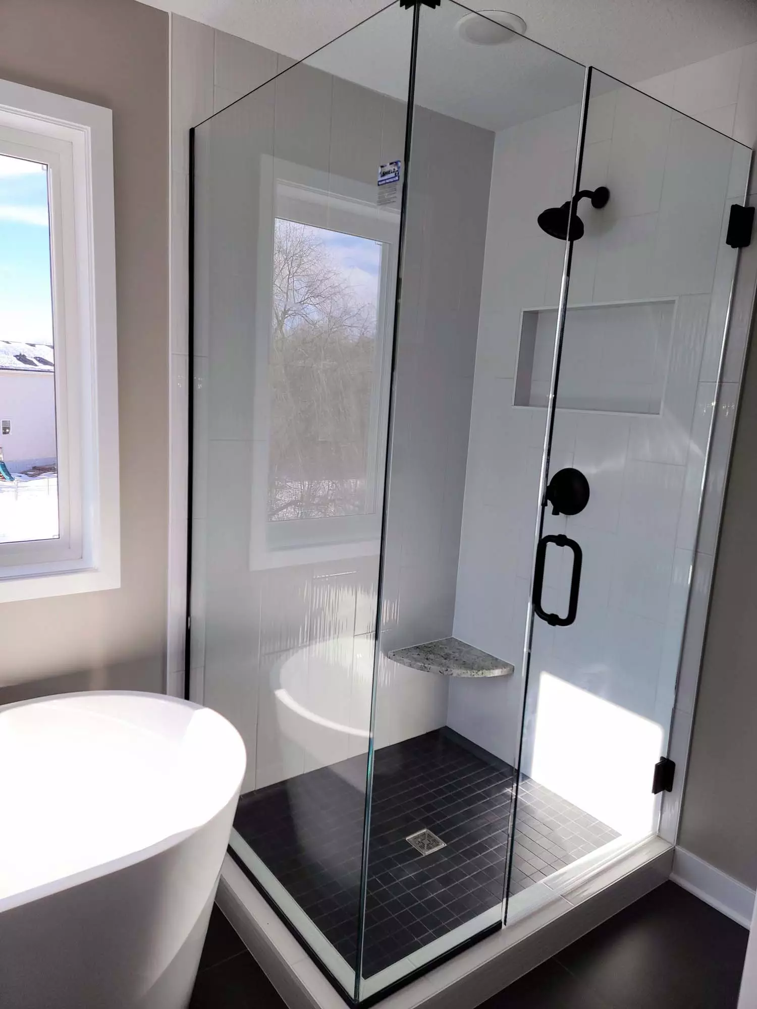 Tiled Showers, Frameless heavy glass enclosures, Niches