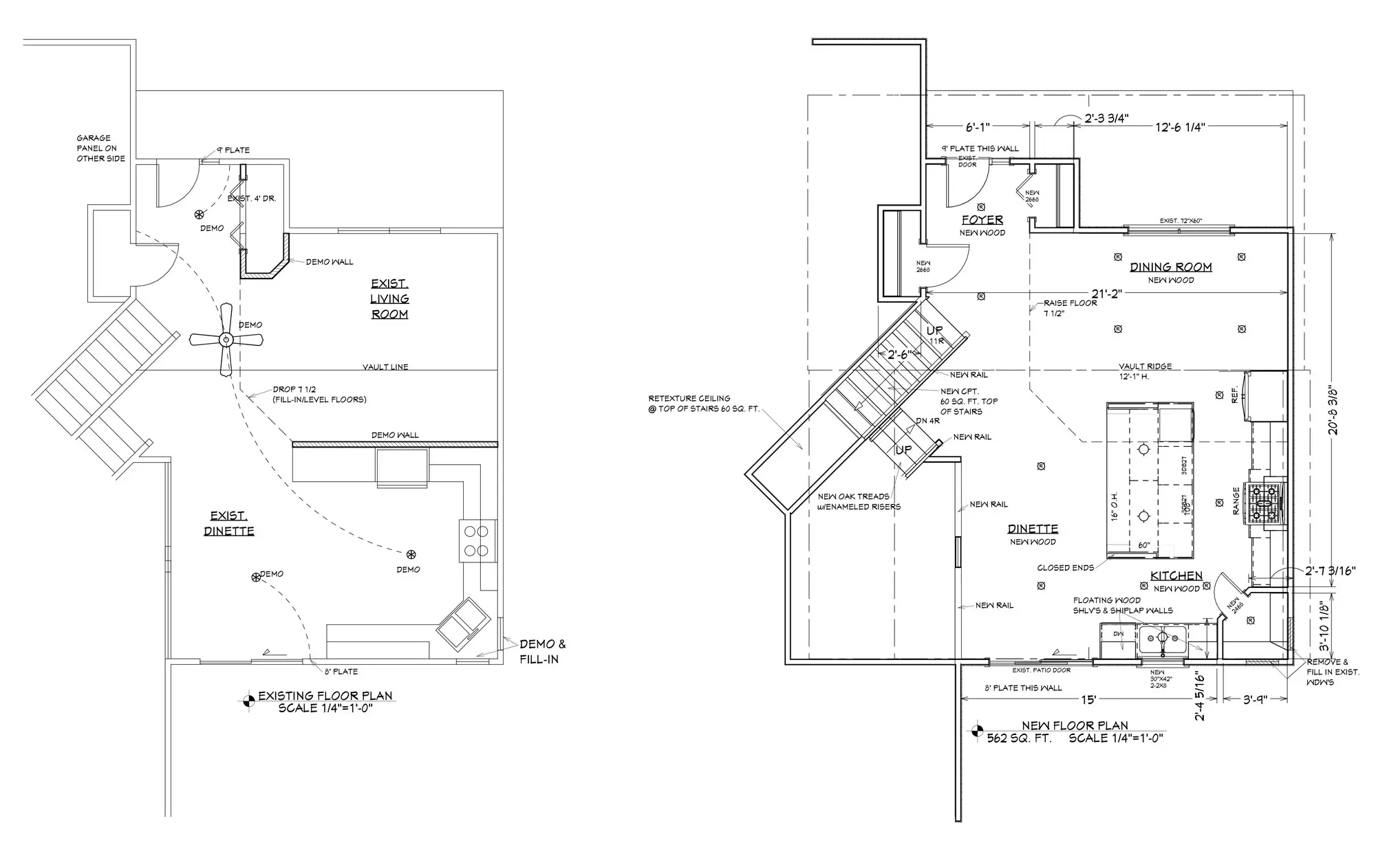Kitchen & Living Room Existing Floor Plan and Remodel New Floor Plan