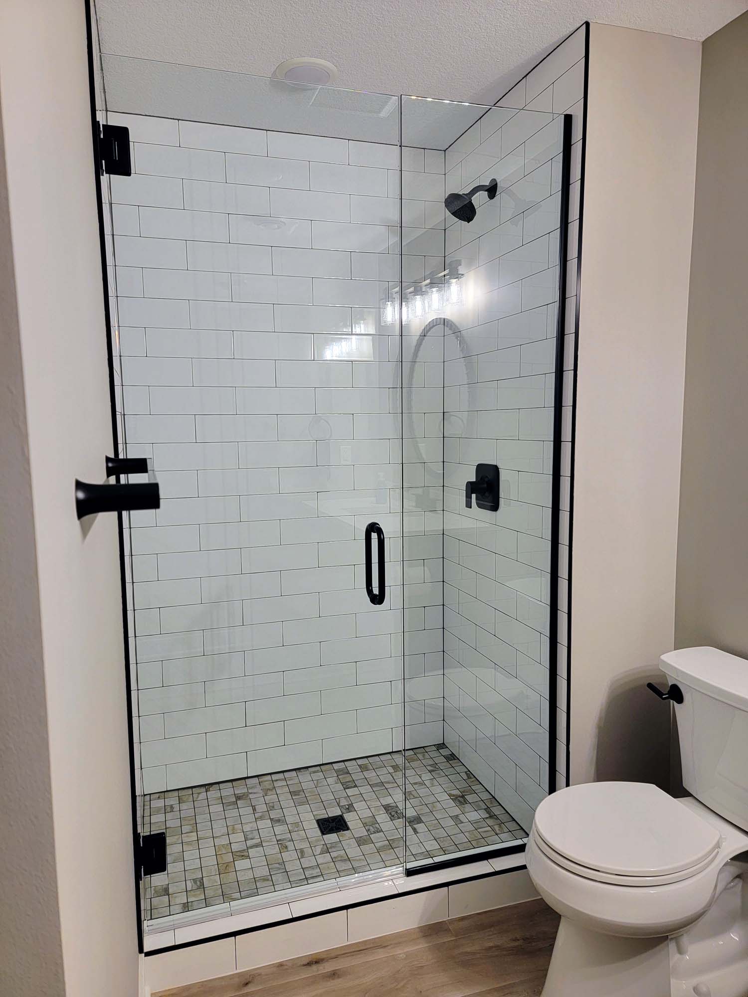 Glass door tile shower