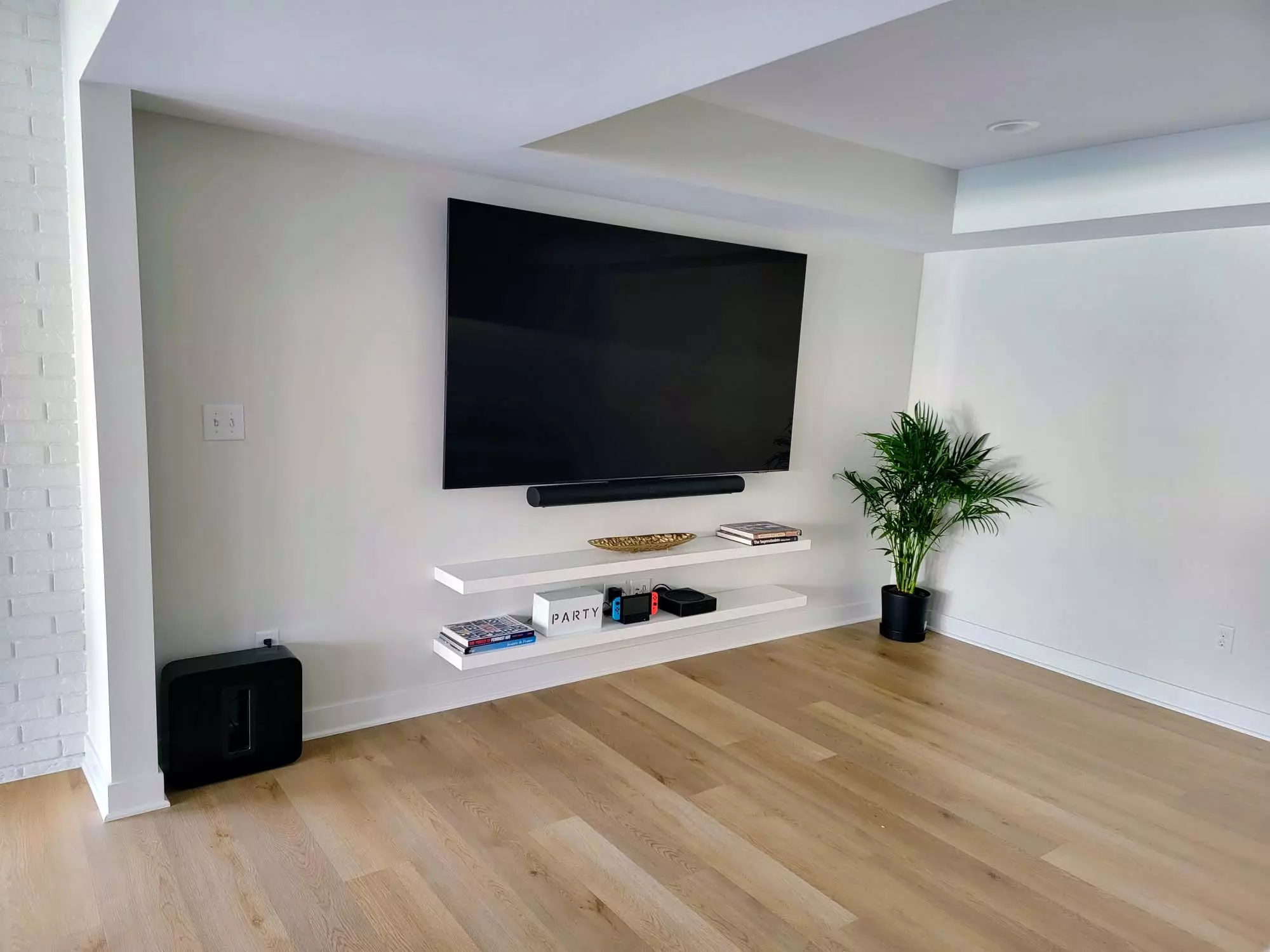 Media wall with floating shelves