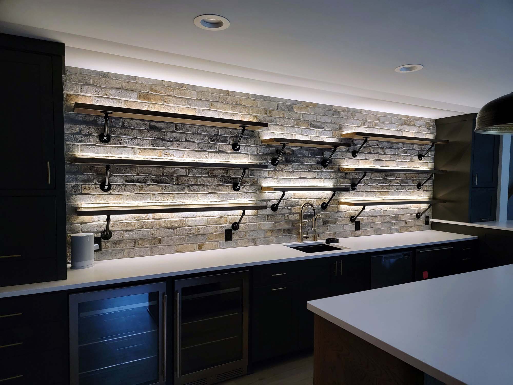 Bar shelving with LED accent lighting