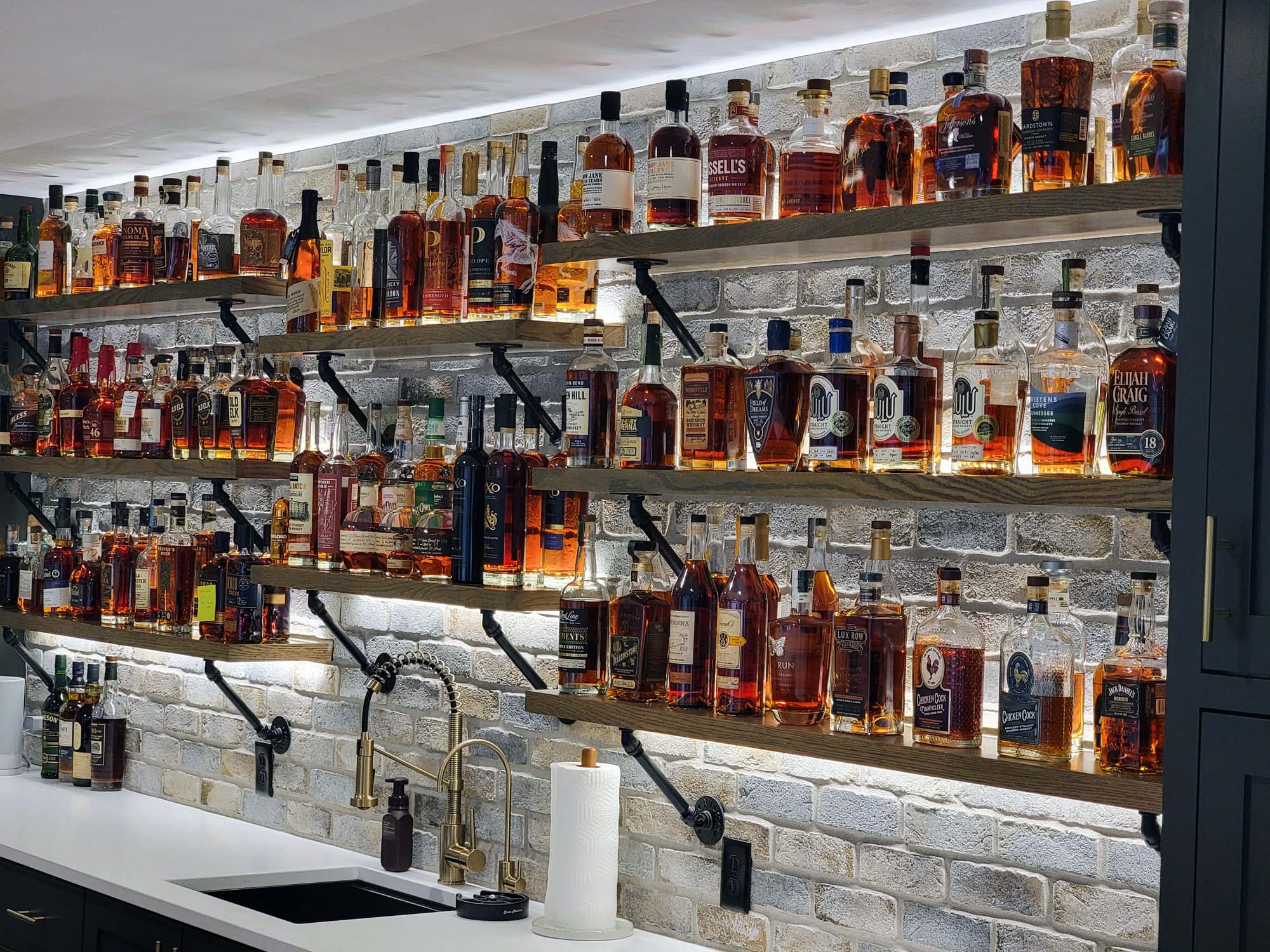 Shelves for huge bourbon collection display