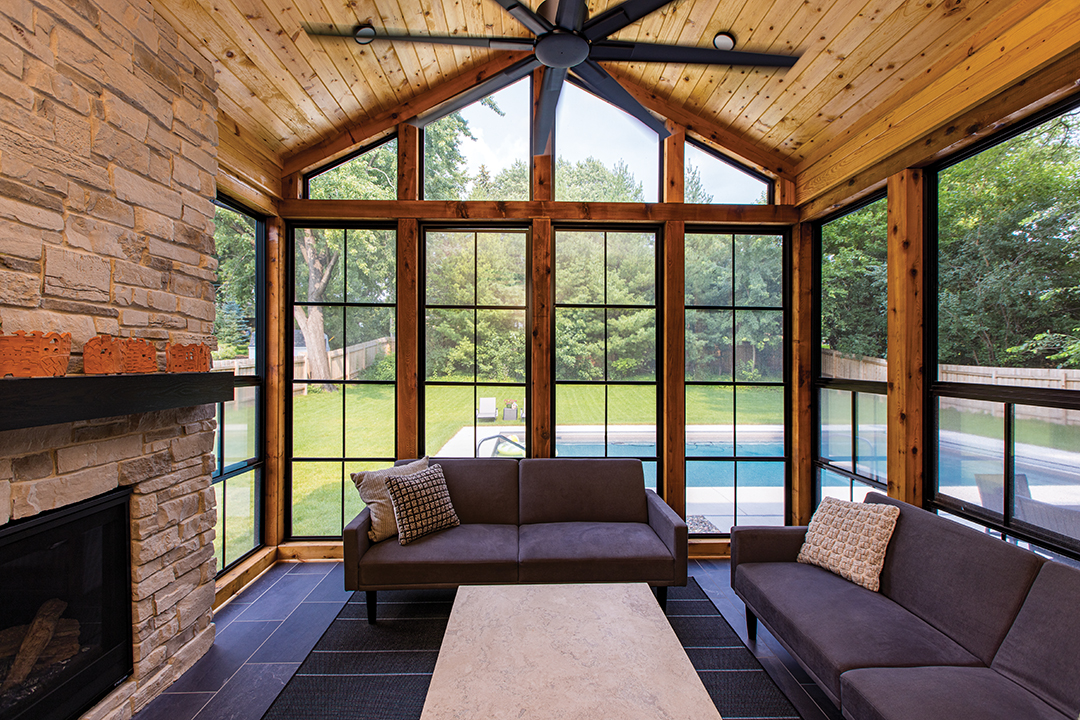 three season porch with view of pool