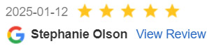 5 Star Google Review by Stephanie