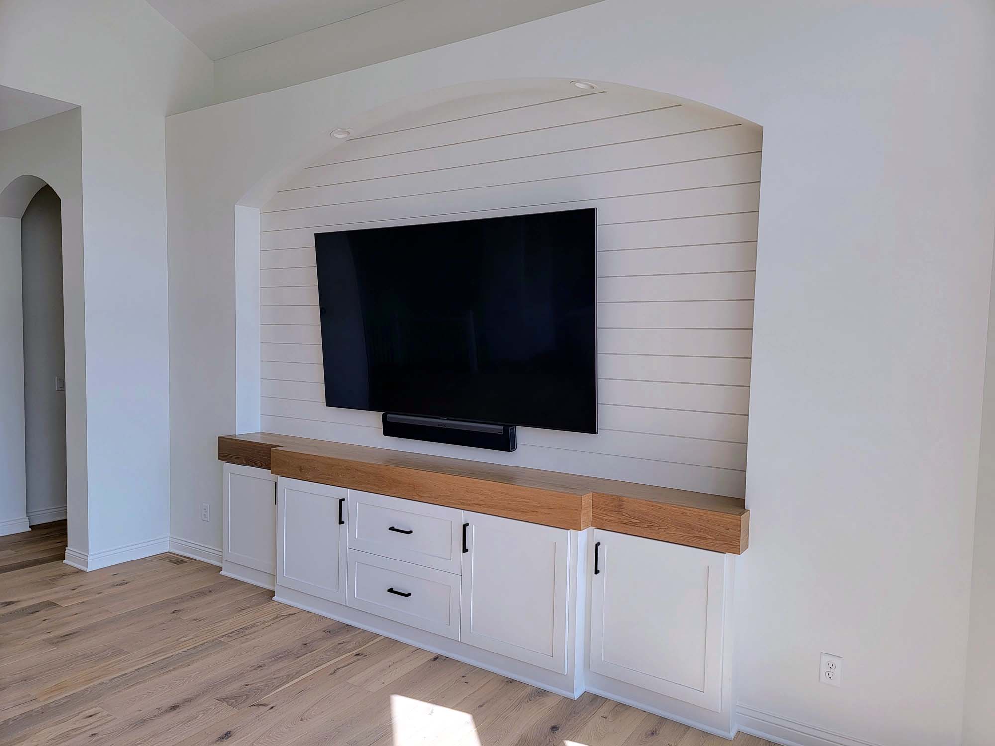 Updated media wall with shiplap