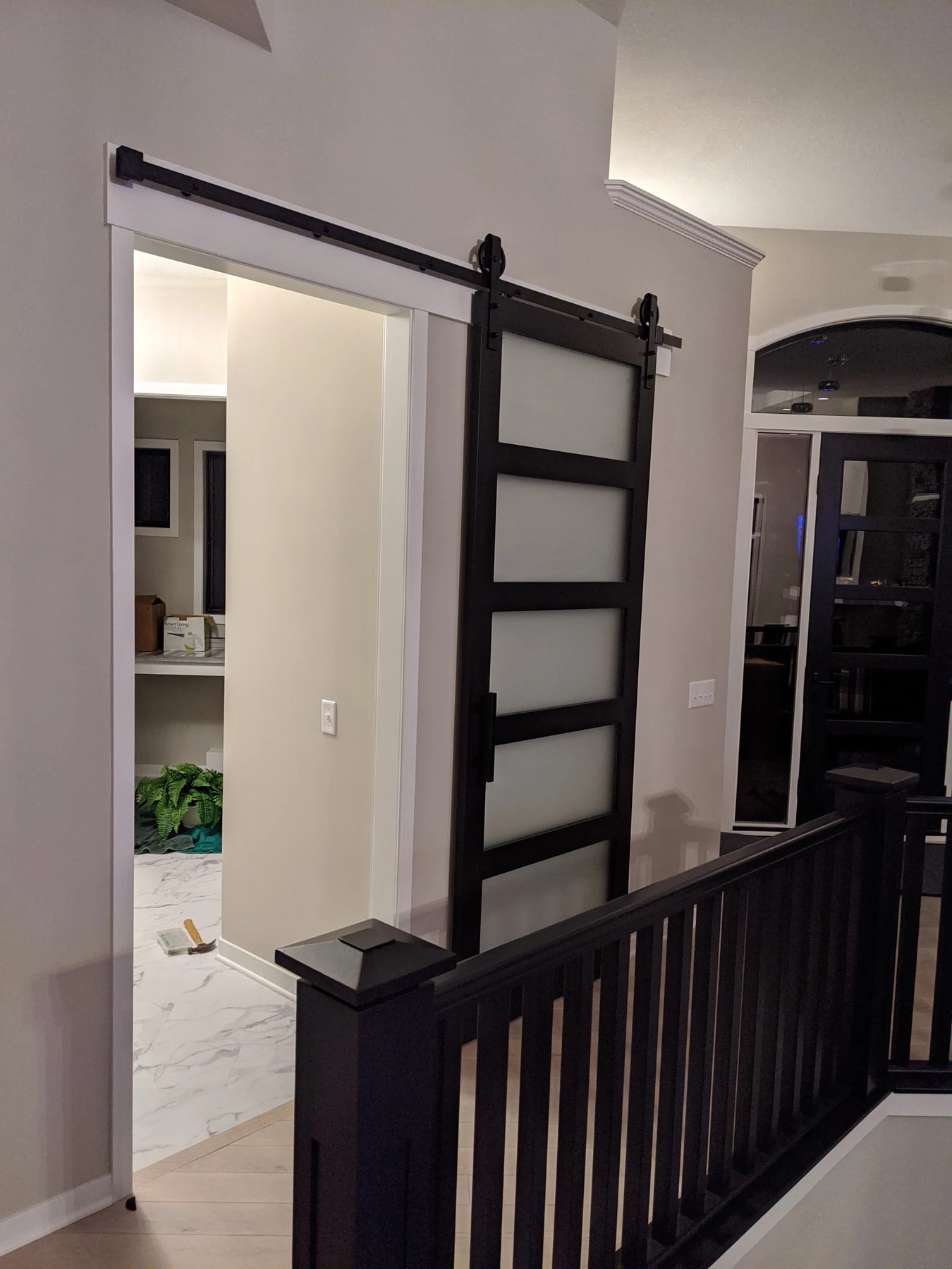 Custom 42″x 96″ Track door w/ frosted glass panels
